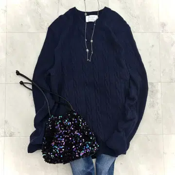 새상품급 그린 라벨 릴랙싱 케이블 니트 캐시미어 혼방 네이비