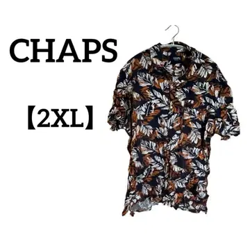 CHAPS [ 2XL ] 반팔 하와이안 셔츠 잎 패턴 네이비 빅 루즈