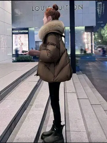 새상품! 가을/겨울 다운 자켓 충전솜 브라운 퍼 포함 L 사이즈