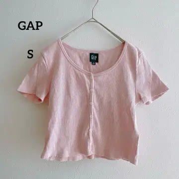 GAP 핑크 리브 T셔츠 S 사이즈 앞 버튼 크롭 T셔츠