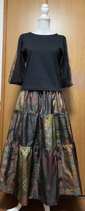 기모노 리메이크 오시마 패치워크 캉캉 스커트