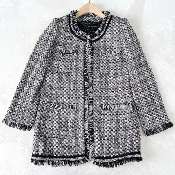 [컨디션 최상] 크레데존 트위드 노카라 자켓 코트 M L 블랙