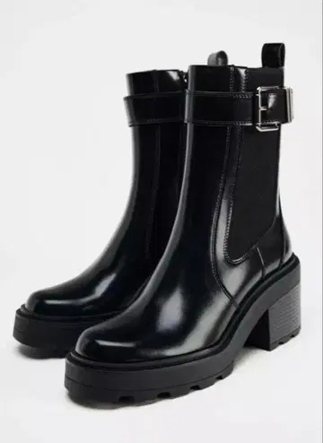 ZARA 버클 첼시 하이힐 숏부츠 블랙 37