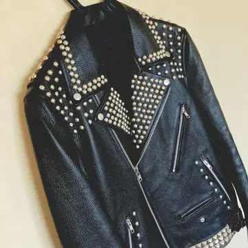 찡 장식 스터드 라이더 자켓 천연 가죽 리얼 가죽