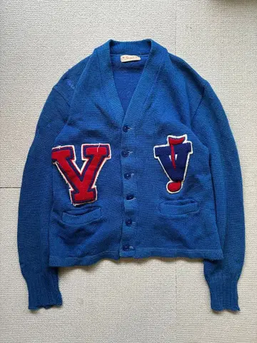 50s Springfoot 레터드 가디건 블루