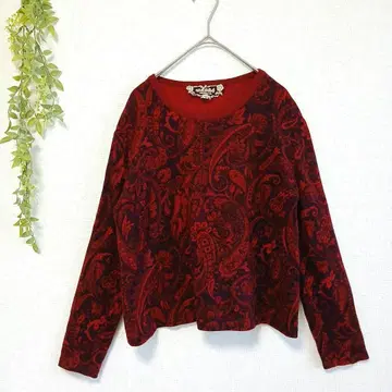 페이즐리 무늬 캐시미어 100% 니트 긴팔 상의 레트로 루즈핏 40