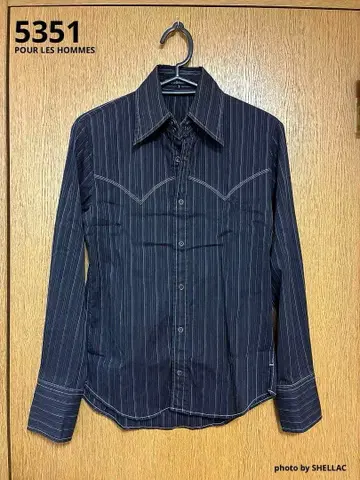 5351 풀옴 웨스턴 스트라이프 스트레치 블랙 셔츠