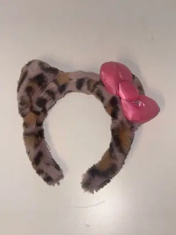 키티 레오파드 무늬 머리띠 핑크 리본