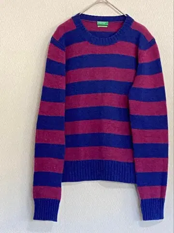 베네통 이탈리아산 울 보더 니트 스웨터 크루넥