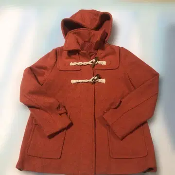 오렌지 컬러 더플 코트 후드 부착