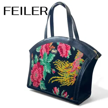 FEILER 페이러 슈니르 직조 가죽 핸드백 플라워 블랙 플라워 무늬
