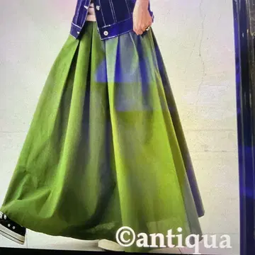 antiqua 린넨 플레어 스커트 그린 린넨 혼합