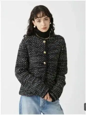 Mila Owen 골드 버튼 니트 트위드 가디건