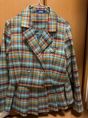 PPH 테일러드 자켓 체크 무늬 셋업