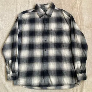 유니클로 옴브레 체크 코튼 플란넬 셔츠 섀도우 체크 블랙