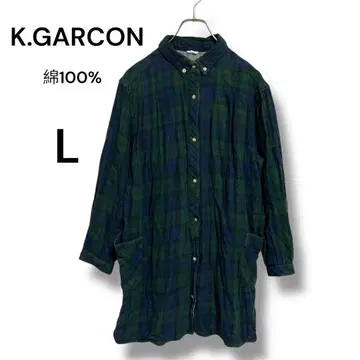 K.GARCON 코튼 체크 무늬 롱 셔츠 L 사이즈