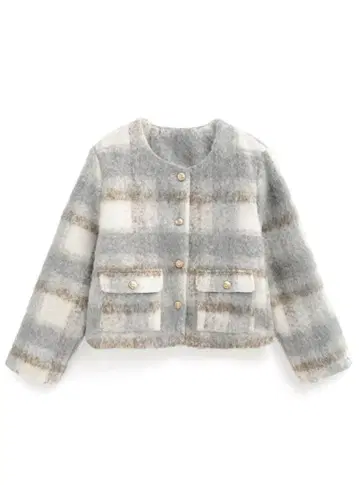 체크 무늬 샤기 자켓[gn358]