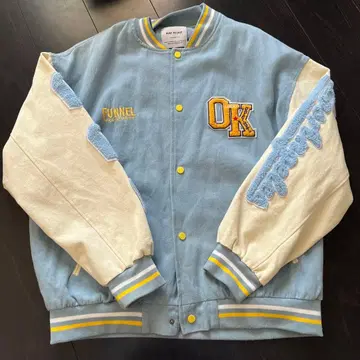 스카이블루/크림 바시티 자켓 OK 자수