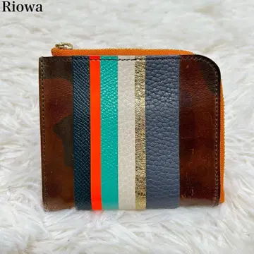 [새상품급] 리오와 미니 지갑 숏 월렛 멀티 컬러 스트라이프 가죽제품