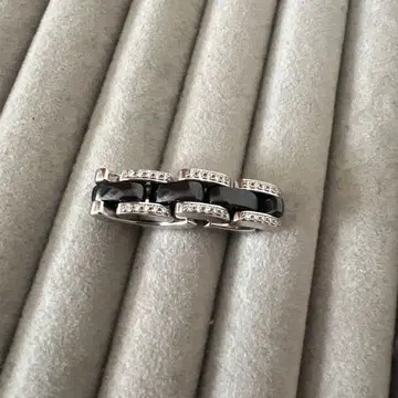 실버 925 블랙 에나멜 크리스탈 반지