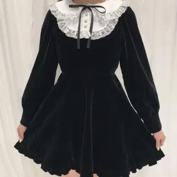 Honey Cinnamon 레이스 옷깃 벨로아 원피스 양산형 지뢰