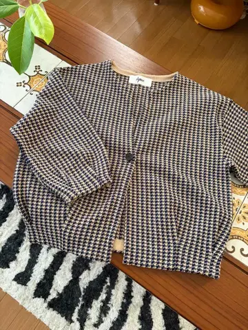 노카라 체크 자켓 네이비 베이지