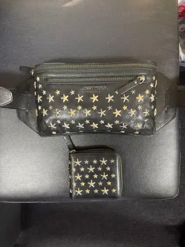 JIMMY CHOO 바디백 웨스트 파우치 가죽 이단 지퍼 지갑