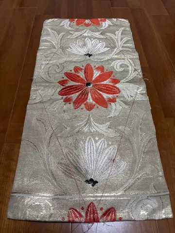 시착용 미사용 앤티크!! 금색 막지 빨강 핑크 꽃 문양 나고야 오비