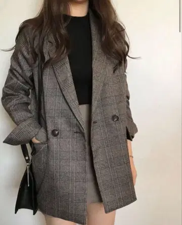 새상품 캐주얼 자켓 체크 자켓 XL 초콜릿 브라운