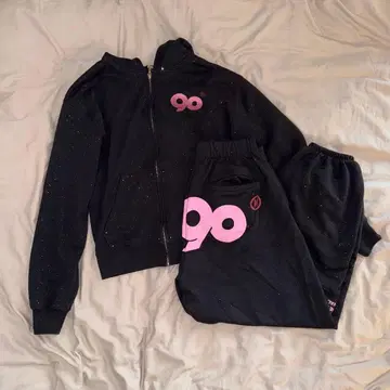 9090 LogoGlitterZip 후디팬츠 셋업