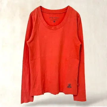 긴팔 티셔츠 M 롱티 핑크 오렌지 원 포인트 캐주얼 심플