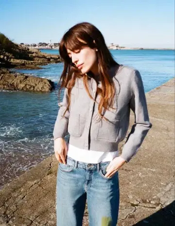 ZARA / 플레인 니트 자켓 패디드 숄더