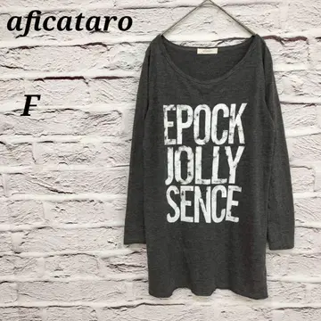 aficataro [ F ] 긴팔 튜닉 티셔츠 로고 프린트 그레이