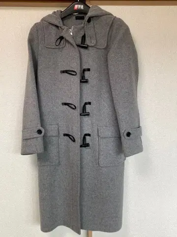 그레이 더플 코트 울 혼방 후드 부착