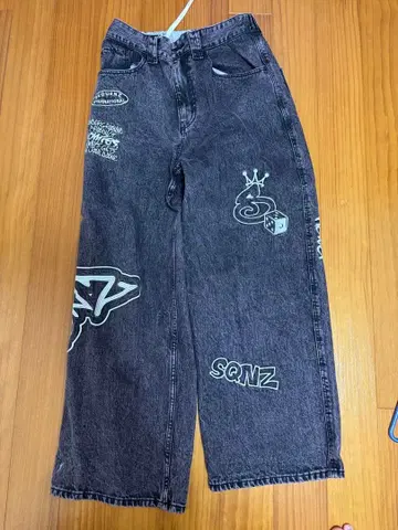 다크 그레이 프린트 와이드 팬츠