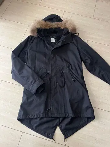 BACK NUMBER 후드 부착 모즈 코트 M 블랙