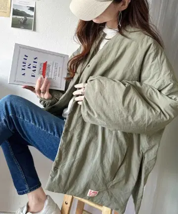 바스락 소재 사이드 지퍼 노카라 블루종 JAVA