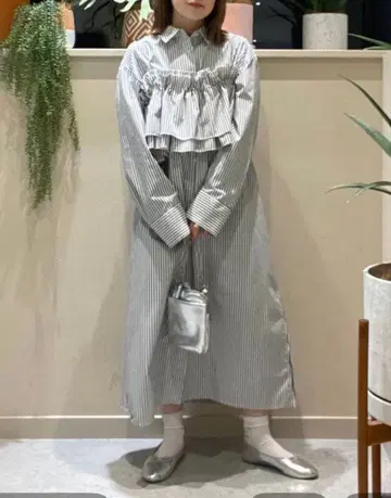 LOWRYS FARM [새상품급] 뷔스티에&셔츠 원피스 스트라이프