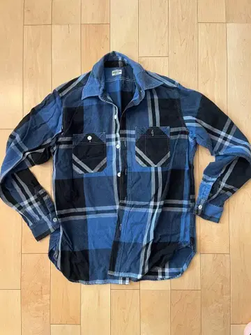 SUGAR CANE 블루 블랙 체크 플란넬 셔츠 M