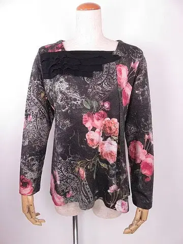 IKUKO 이쿠코 꽃무늬 긴팔 티셔츠 그레이 핑크 2/M