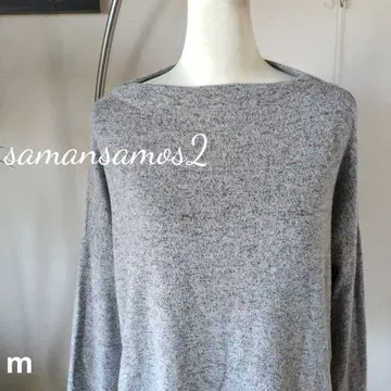 사만사 모스모스 얇은 소재 플리스 니트 그레이 오프숄더 레이어드에도