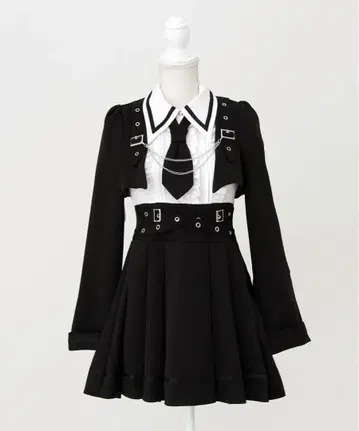 자켓풍 체인 넥타이 벨트 플리츠 원피스 지뢰계 서브컬쳐 고딕