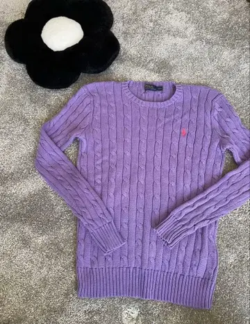 귀여운 랄프 로렌 라운드넥 코튼 스웨터 니트 보라색 x 핑크 사이즈 S