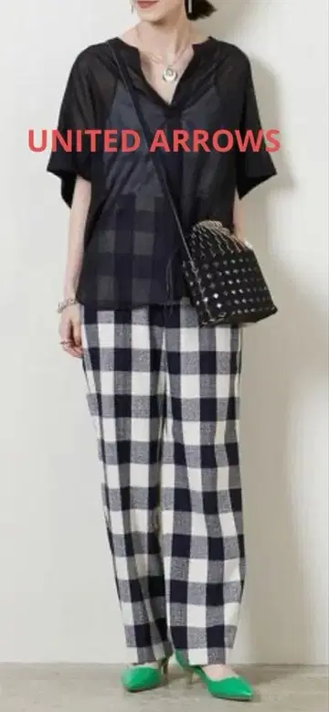 UNITED ARROWS 체크 무늬 와이드 팬츠 38