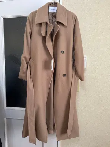 택 포함 카멜 롱 코트