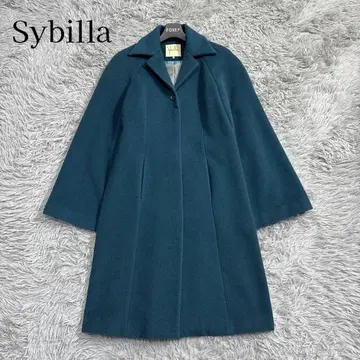 컨디션 최상 시빌라 캐시미어 100% 롱 코트 블루그린 히요쿠 버튼 M