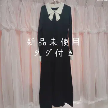 미사용 새상품 CENEA 세네아 바이컬러 리본 니트 원피스 블랙 MT