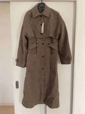 새상품 GU 체크 무늬 롱 코트 허리 벨트 포함 XL