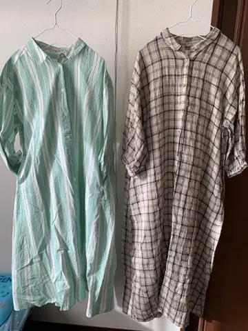SM2 셔츠 원피스 2개 세트 ( 민트 그린 체크 무늬 )