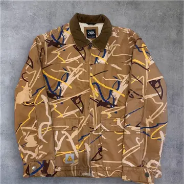 ZARA 자라 페인트 패턴 덕 자켓 워크 자켓 베이지 L